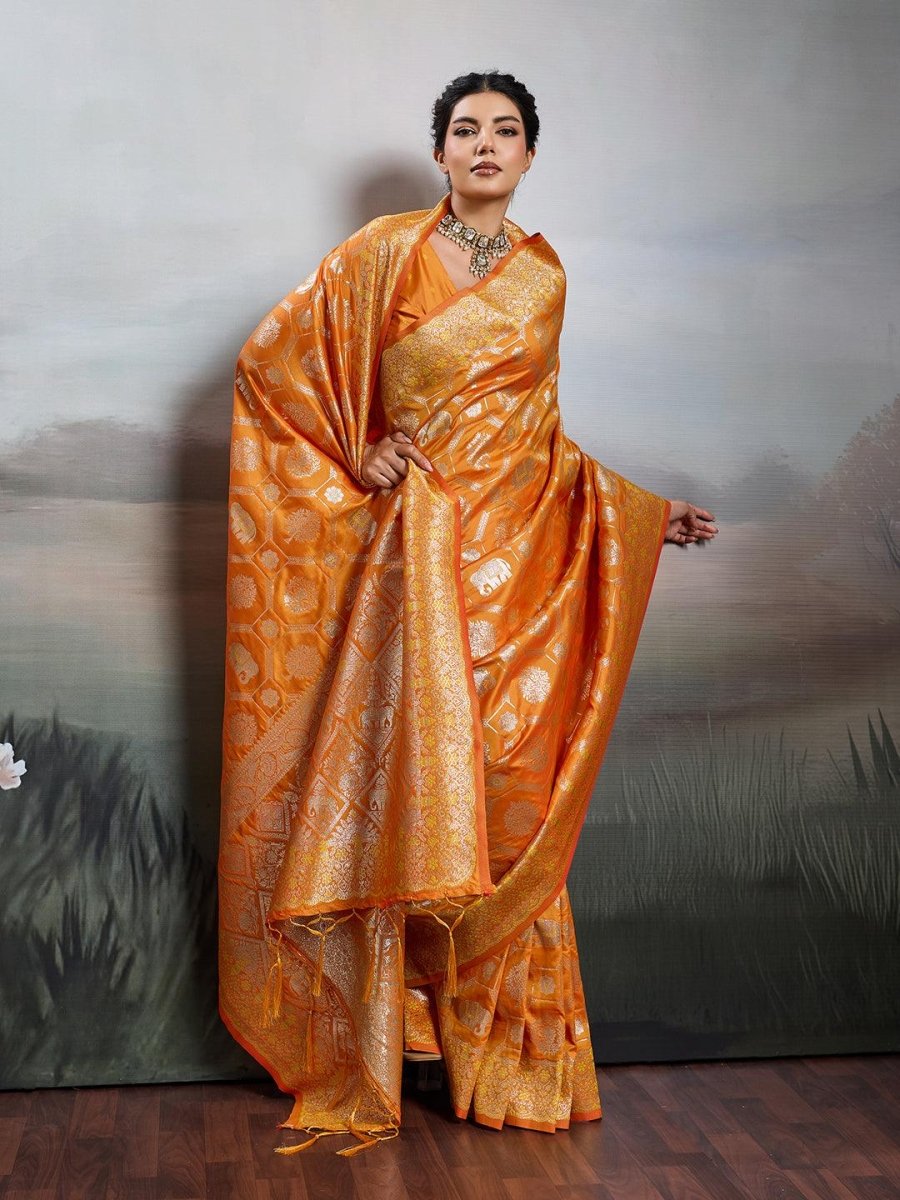 Orange Silk Blend Handloom Saree | EZB SI04 SURJW2003 - EZBER
