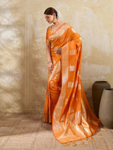 Orange Silk Blend Handloom Saree | EZB SI04 SURJW3002