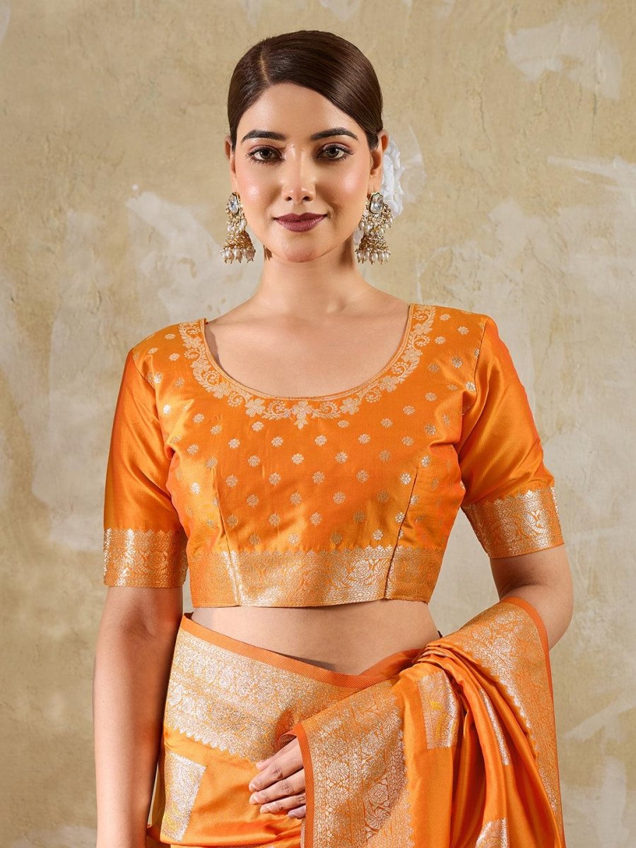 Orange Silk Blend Handloom Saree | EZB SI04 SURJW3002 - EZBER