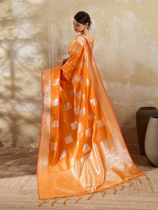 Orange Silk Blend Handloom Saree | EZB SI04 SURJW3002 - EZBER