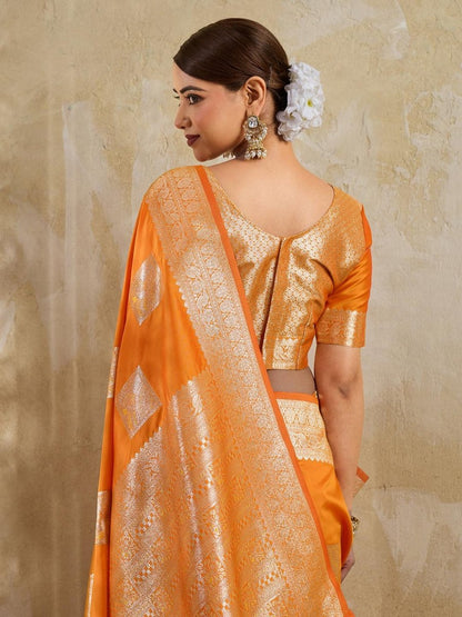 Orange Silk Blend Handloom Saree | EZB SI04 SURJW3002 - EZBER