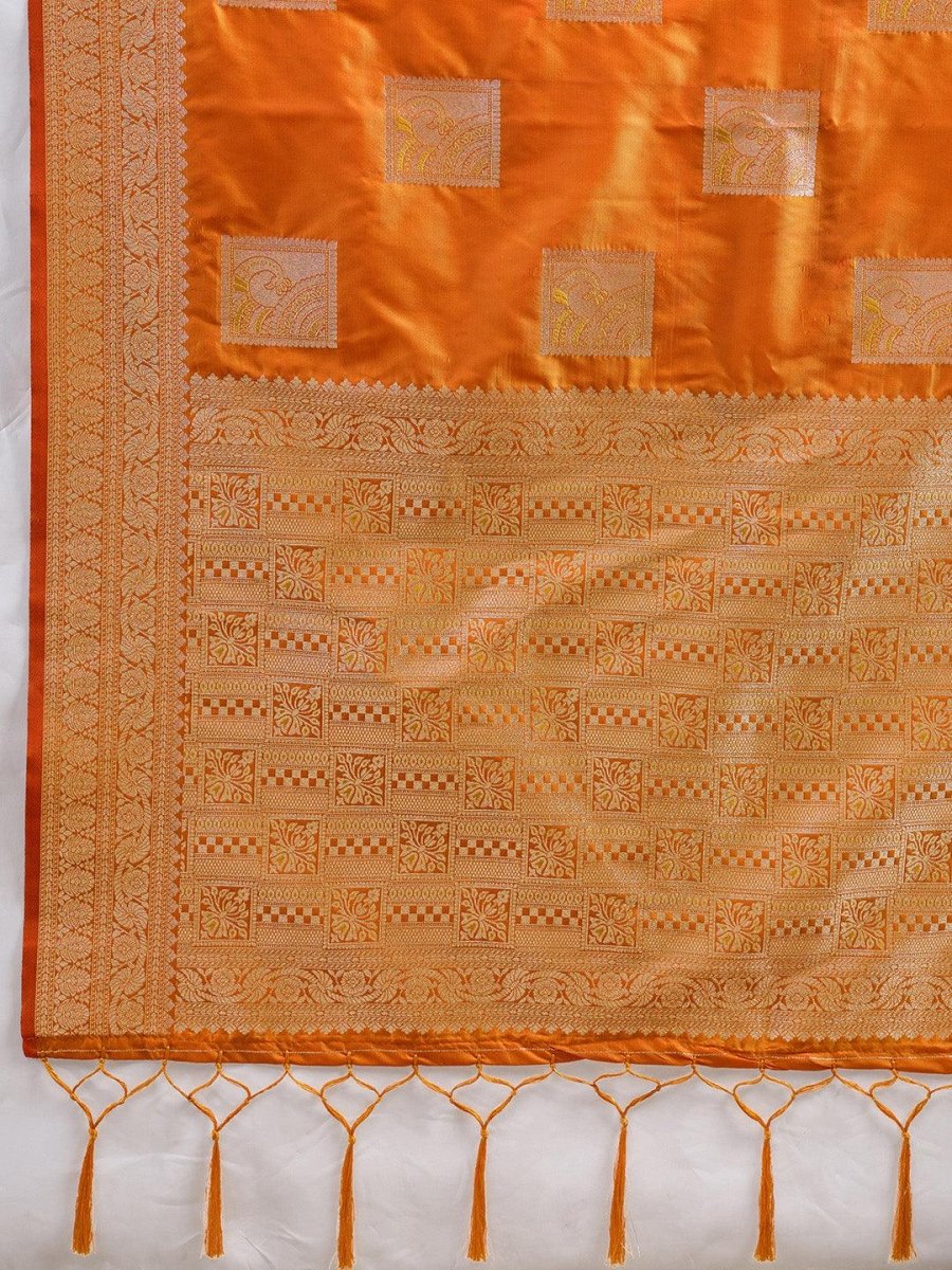 Orange Silk Blend Handloom Saree | EZB SI04 SURJW3002 - EZBER