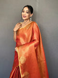 Orange Silk Festive Wear Saree With Blouse Piece - EZBER