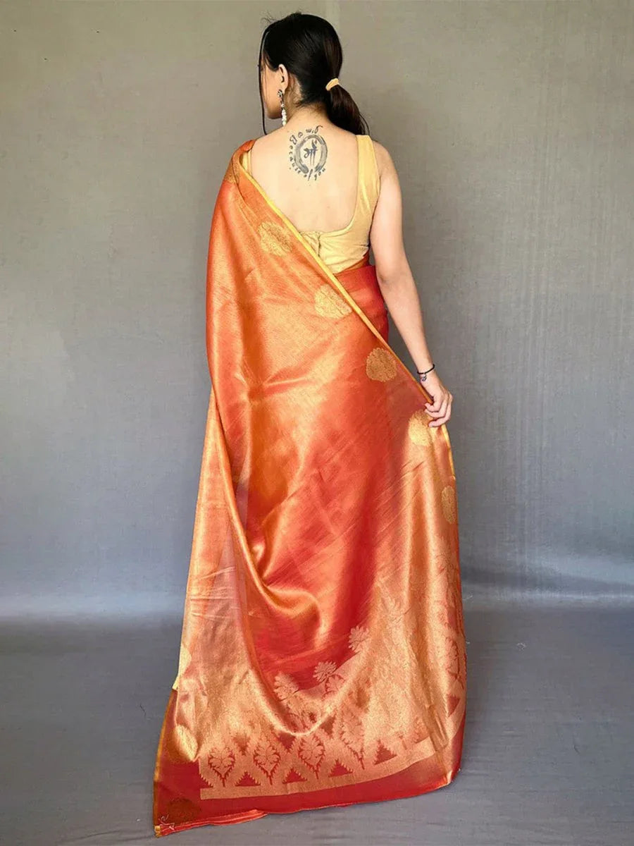 Orange Silk Festive Wear Saree With Blouse Piece - EZBER