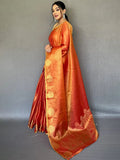 Orange Silk Festive Wear Saree With Blouse Piece - EZBER