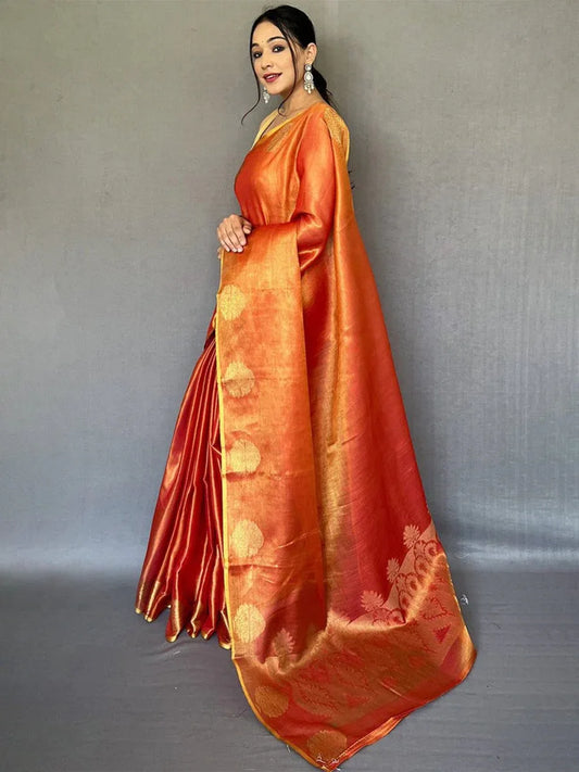 Orange Silk Festive Wear Saree With Blouse Piece - EZBER