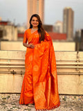 Orange Soft silk Saree With Blouse Piece - EZBER