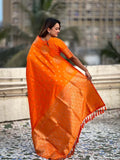 Orange Soft silk Saree With Blouse Piece - EZBER