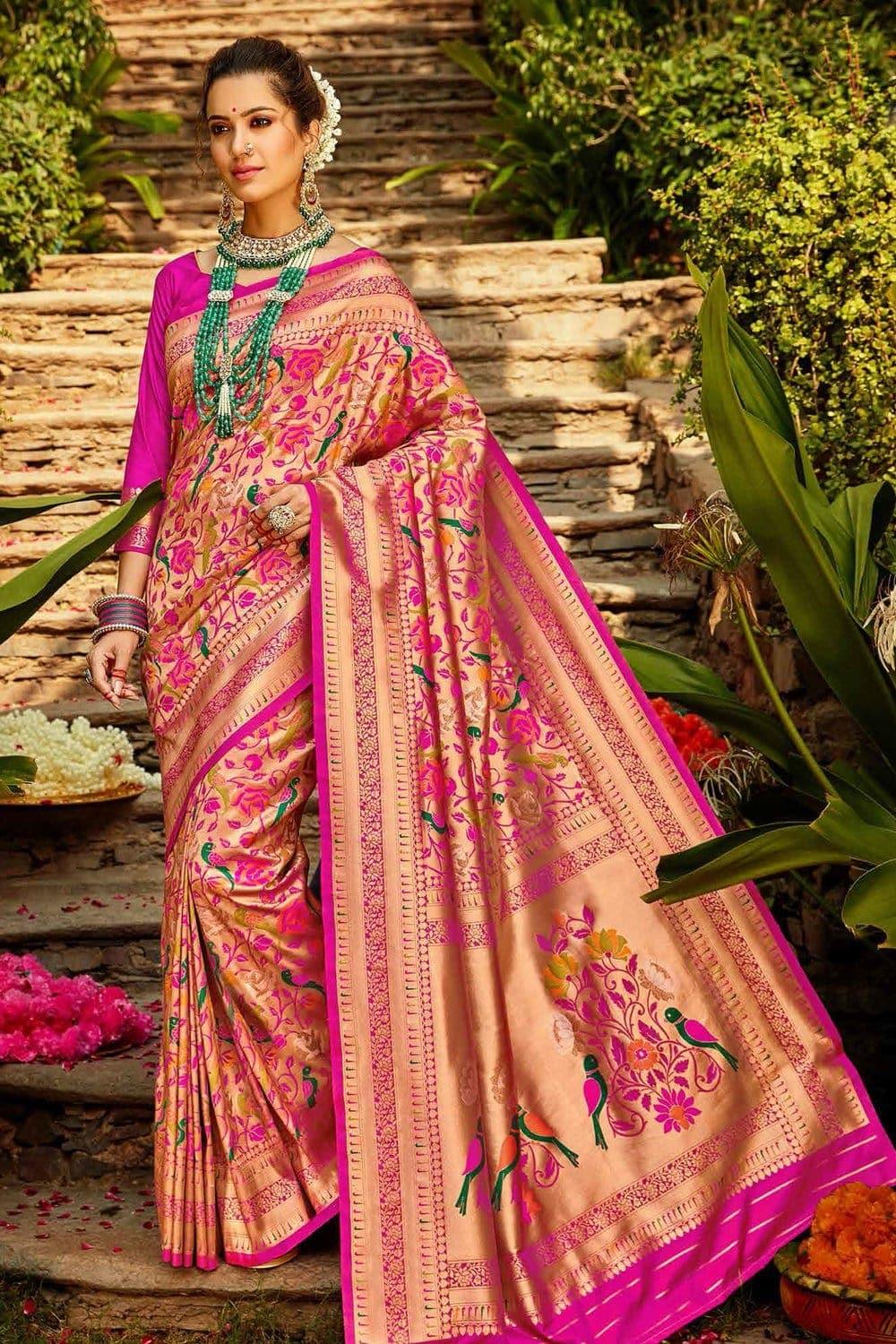 Pearlescent Magenta Pink Paithani Saree - EZBER