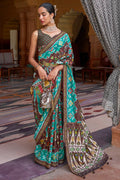 Blue Brown Dual Tone Patola Saree - EZBER