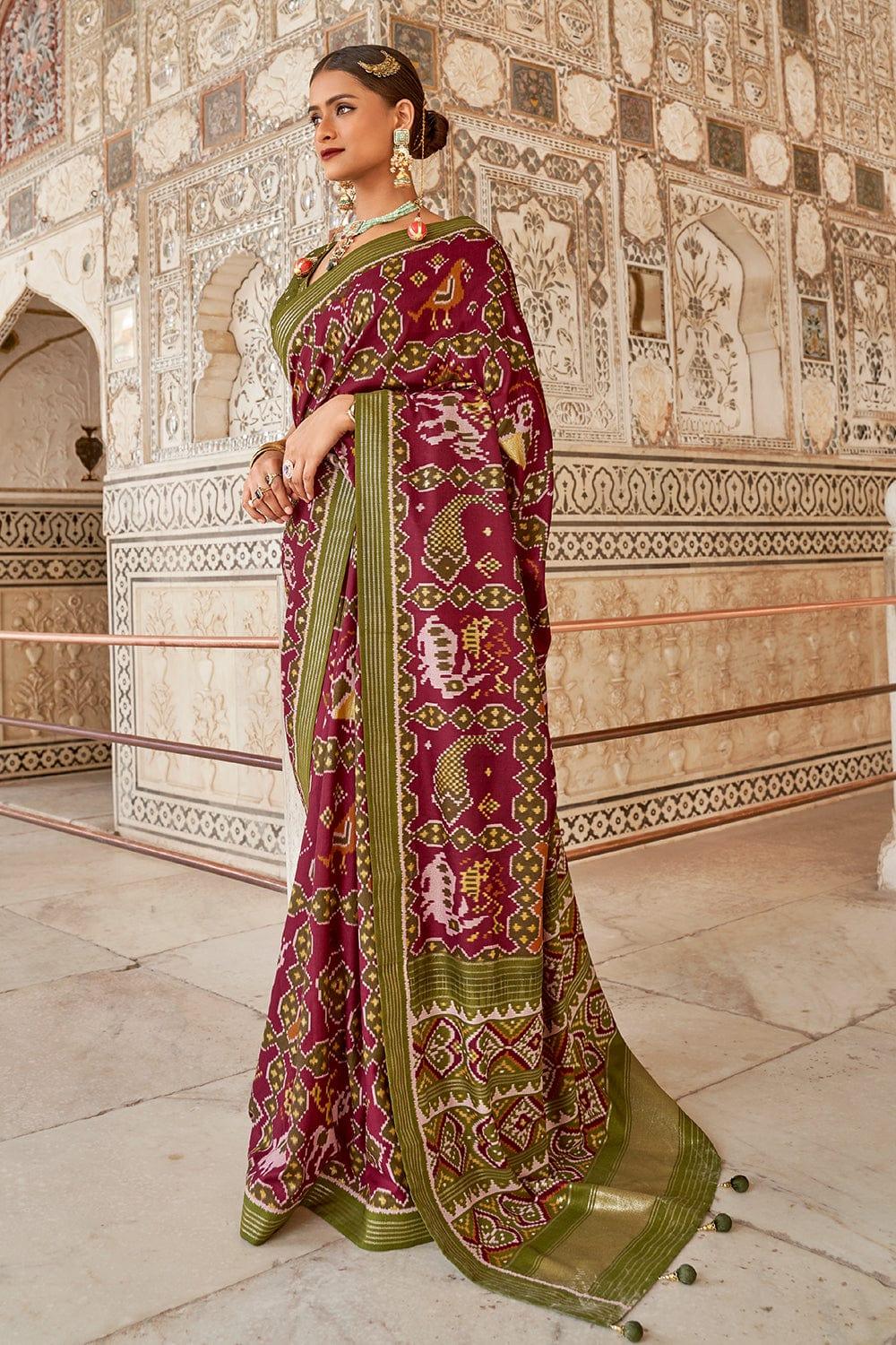 Carmine Maroon Patola Saree - EZBER
