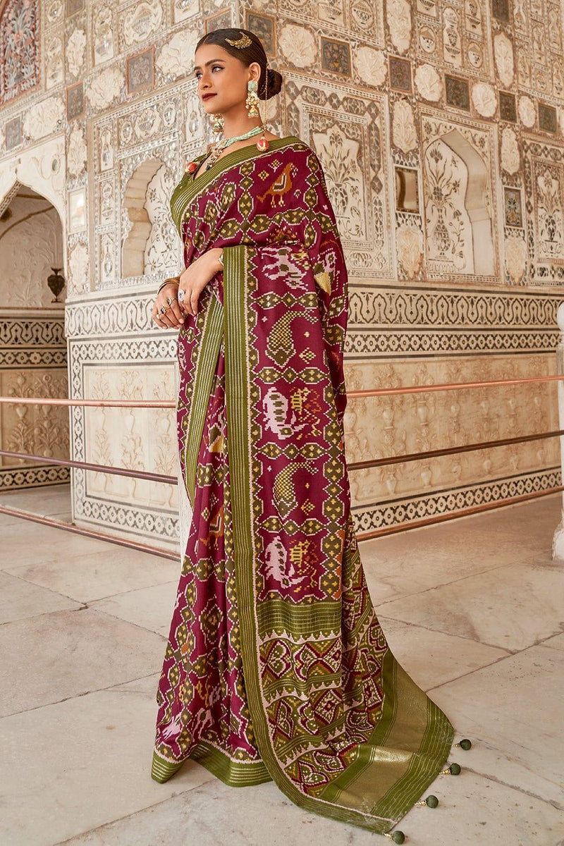 Carmine Maroon Patola Saree - EZBER