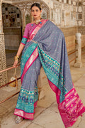 Cornflower Blue Patola Saree - EZBER