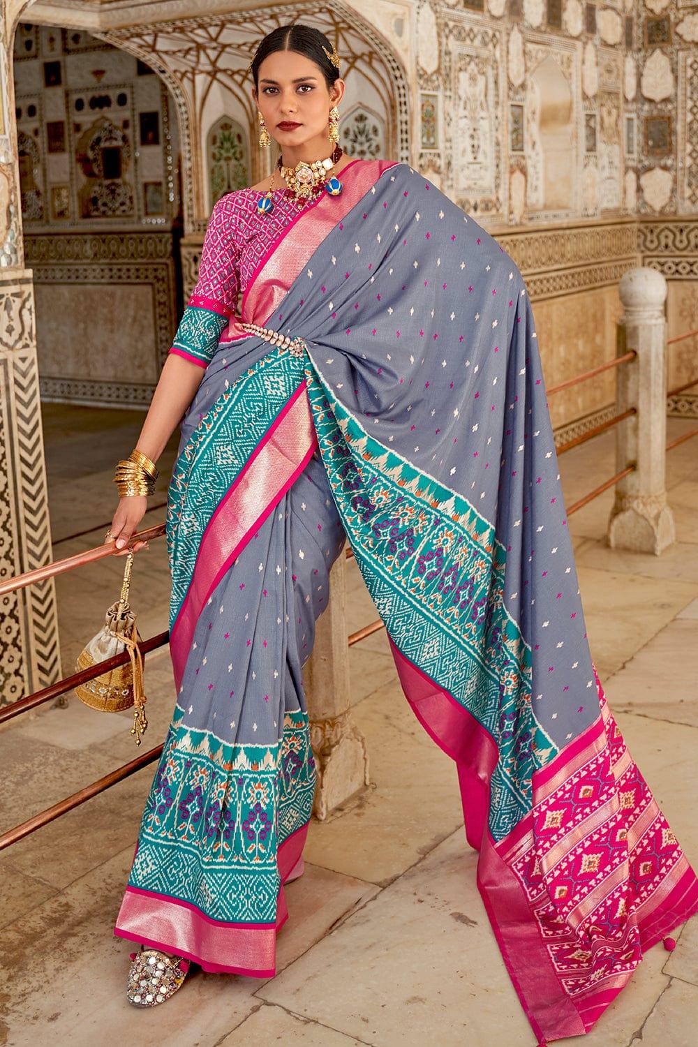 Cornflower Blue Patola Saree - EZBER