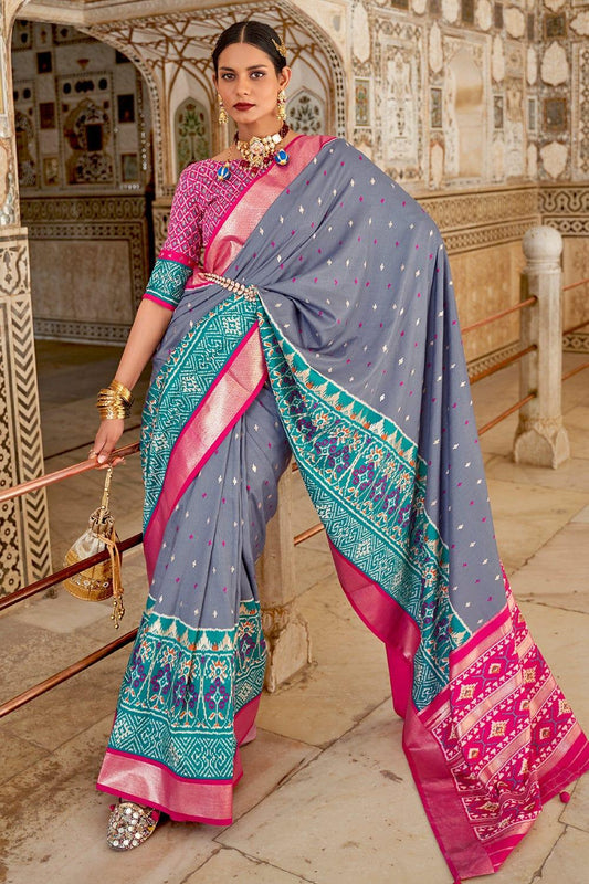 Cornflower Blue Patola Saree - EZBER