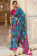 Cyan Blue Patola Saree - EZBER