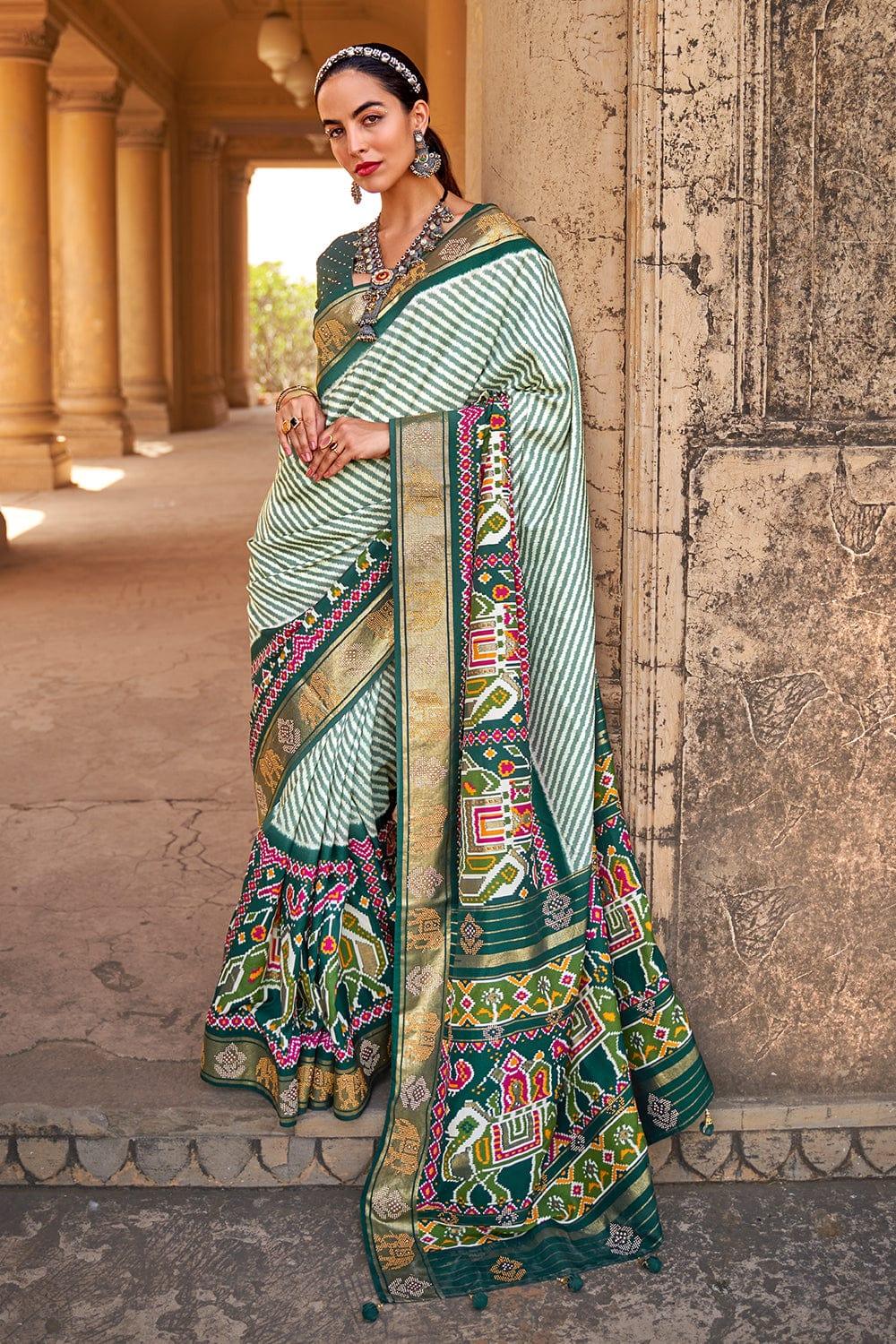 Dark Green Patola Saree - EZBER