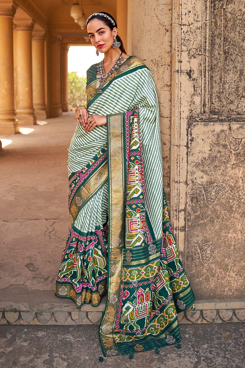 Dark Green Patola Saree - EZBER