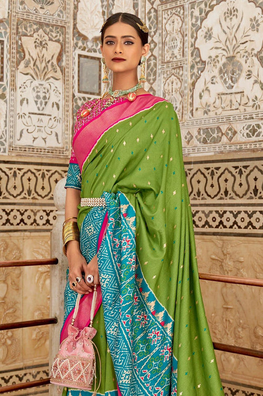 Fern Green Patola Saree - EZBER