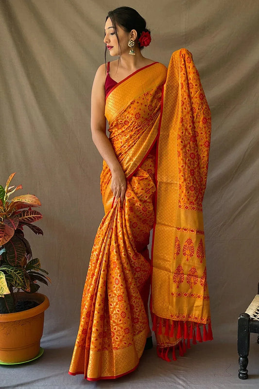 Fire Yellow Patola Saree - EZBER