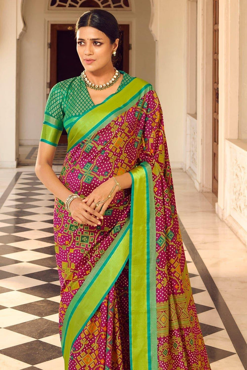Garnet Pink Patola Saree - EZBER