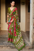 Green Red Dual Tone Patola Saree - EZBER