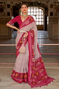 Grey Pink Dual Tone Patola Saree - EZBER