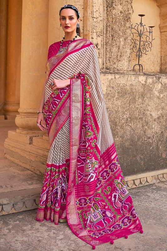 Magenta Pink Patola Saree - EZBER