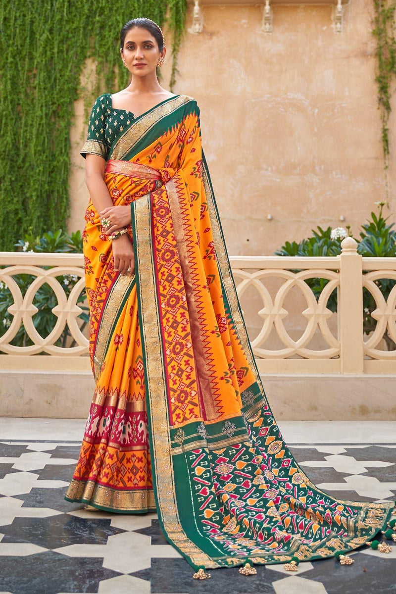 Marigold Yellow Patola Saree - EZBER