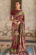 Maroon Green Dual Tone Patola Saree - EZBER