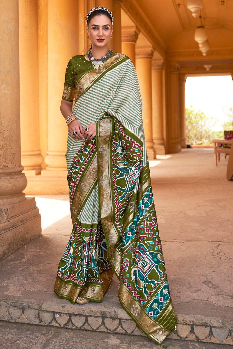 Olive Green Patola Saree - EZBER