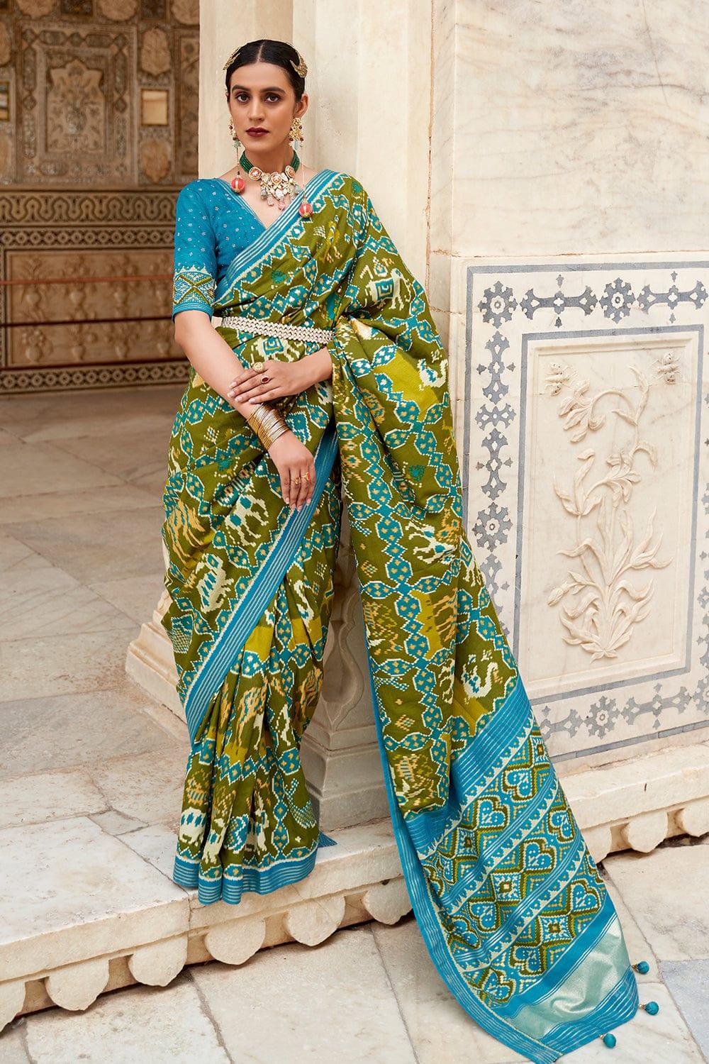 Olive Green Patola Saree - EZBER
