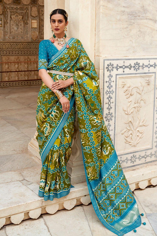 Olive Green Patola Saree - EZBER