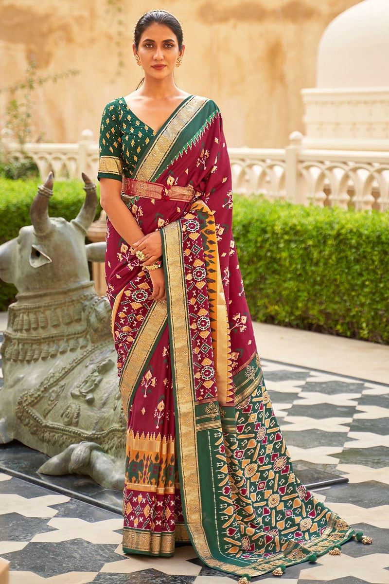 Rose Red Patola Saree - EZBER