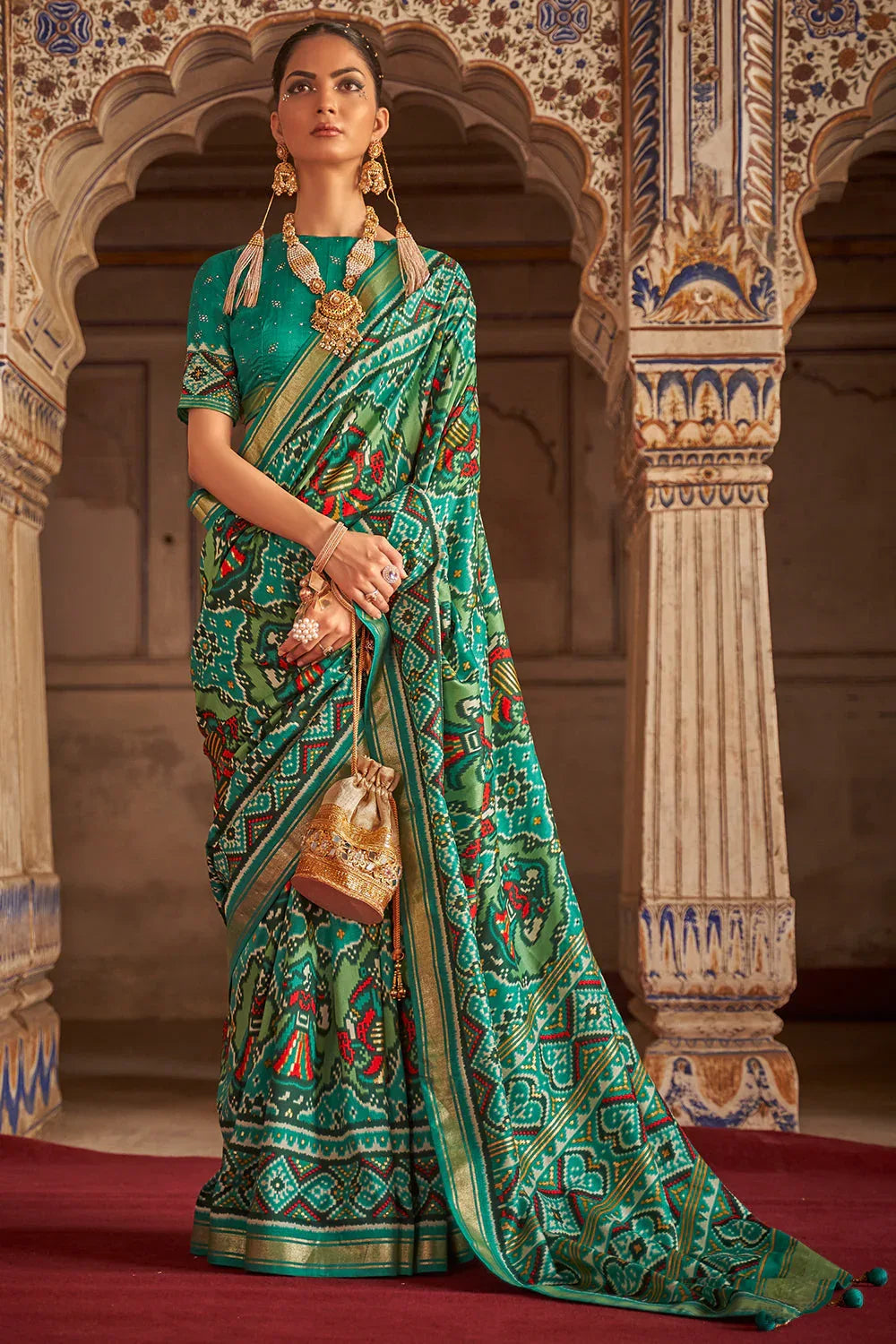 Teal Blue Patola Saree - EZBER