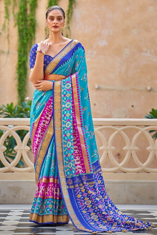Vivid Blue Patola Saree - EZBER