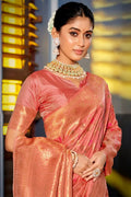 Peach Banarasi Silk Saree With Blouse Piece - EZBER