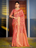 Peach Banarasi Silk Saree With Blouse Piece - EZBER