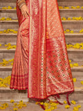 Peach Banarasi silk Saree With Blouse Piece - EZBER
