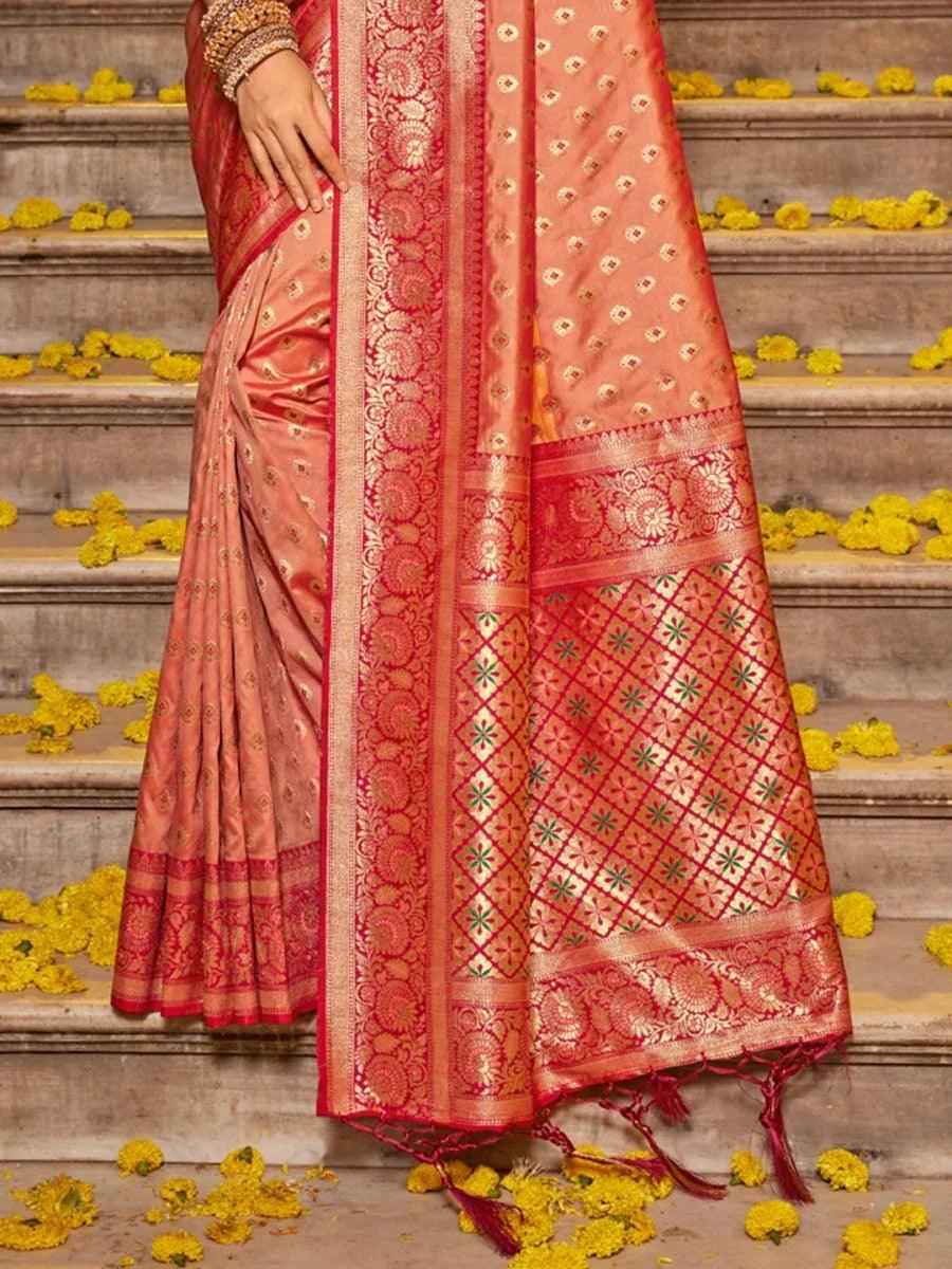 Peach Banarasi Silk Brocade Saree | EZB SI04 BWVNT5136