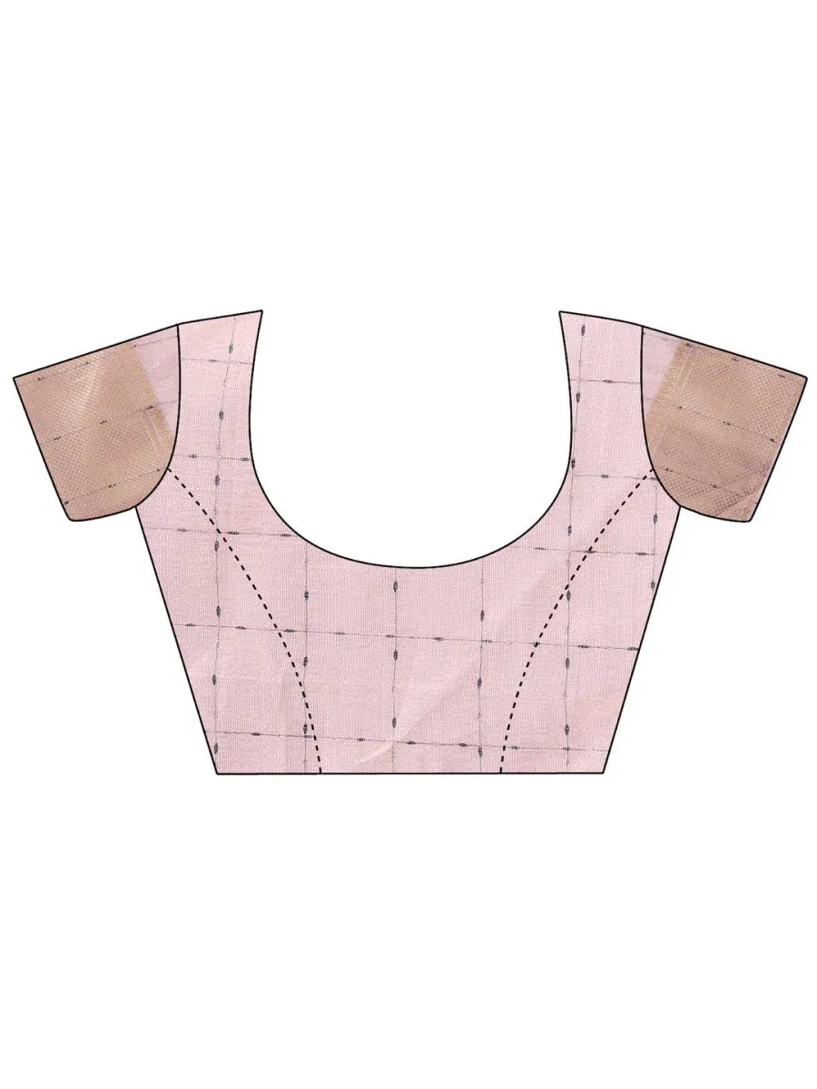 Peach CASUAL CHECKS Organza Saree with Blouse Piece - EZBER