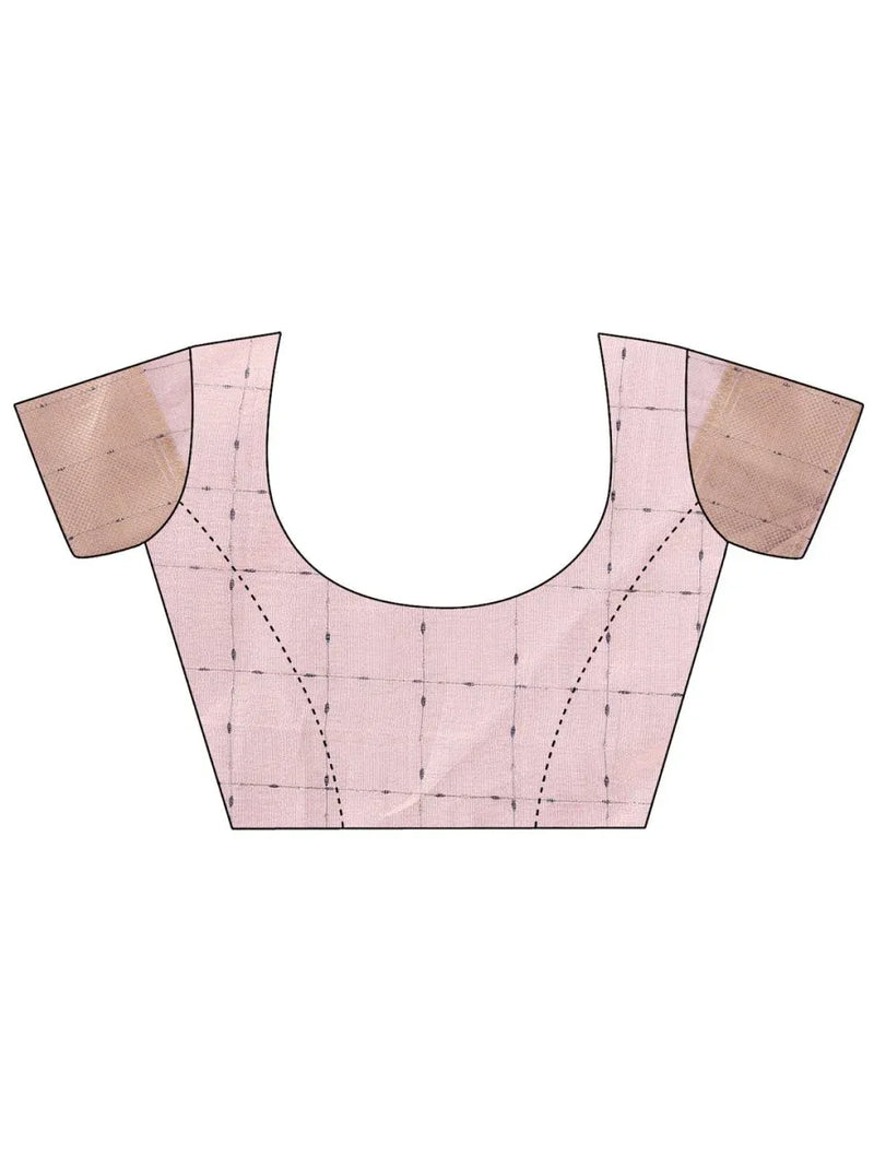 Peach CASUAL CHECKS Organza Saree with Blouse Piece - EZBER