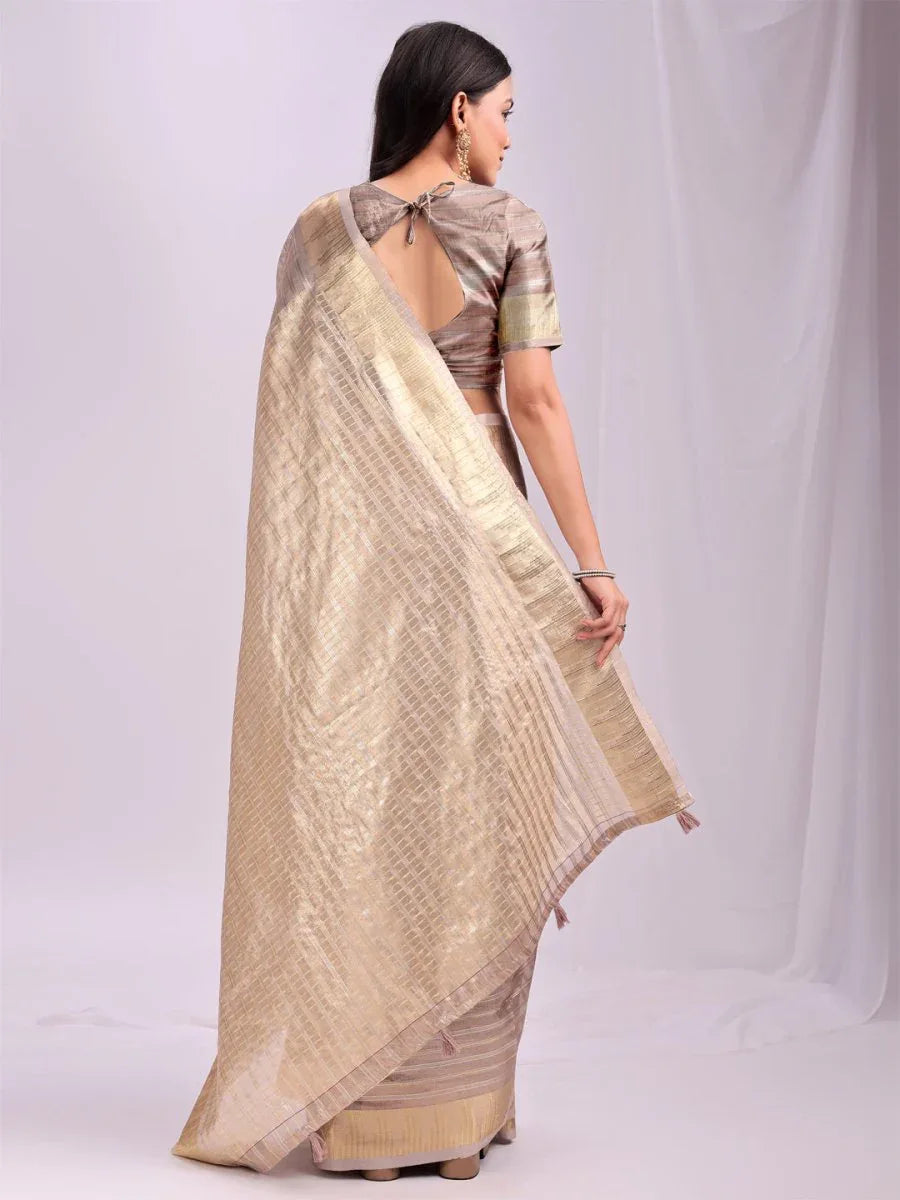 Peach CHICAGO Organza Saree with Blouse Piece - EZBER