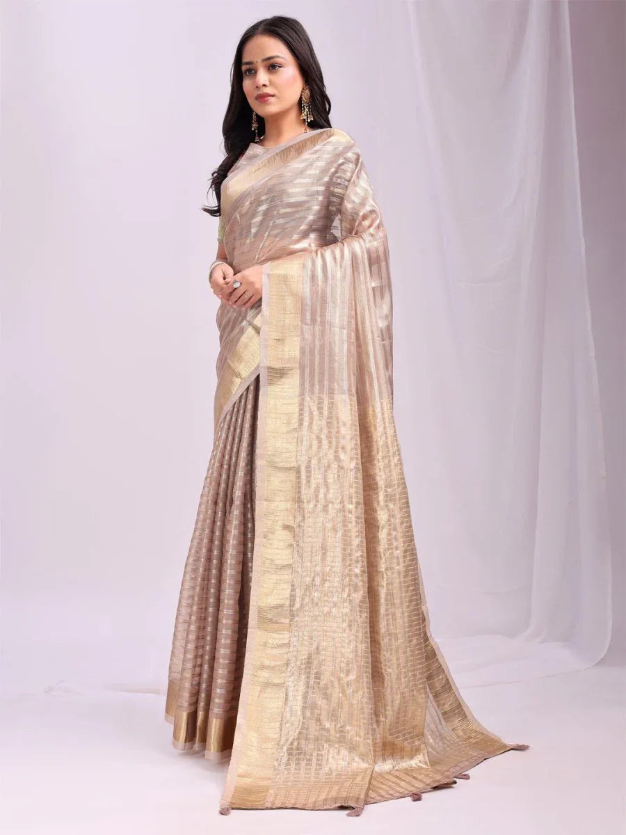 Peach CHICAGO Organza Saree with Blouse Piece - EZBER