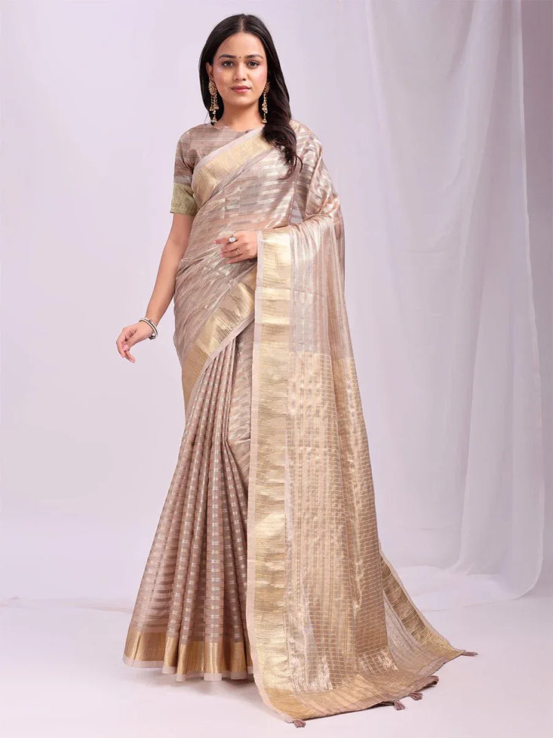 Peach CHICAGO Organza Saree with Blouse Piece - EZBER