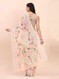 Peach COTTON CRUSH Linen Cotton Saree with Blouse Piece - EZBER