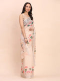 Peach COTTON CRUSH Linen Cotton Saree with Blouse Piece - EZBER