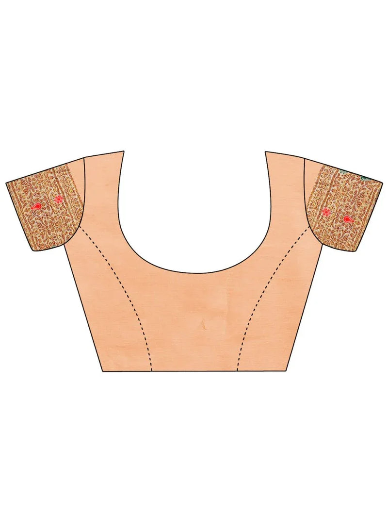 Peach Cotton Saree With Blouse Piece - EZBER