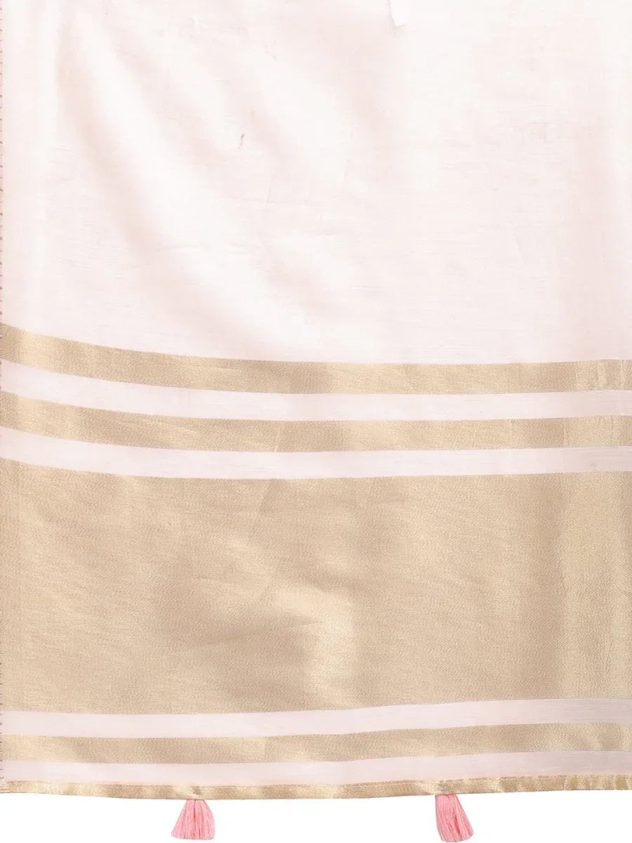 Peach Cotton Saree With Blouse Piece - EZBER