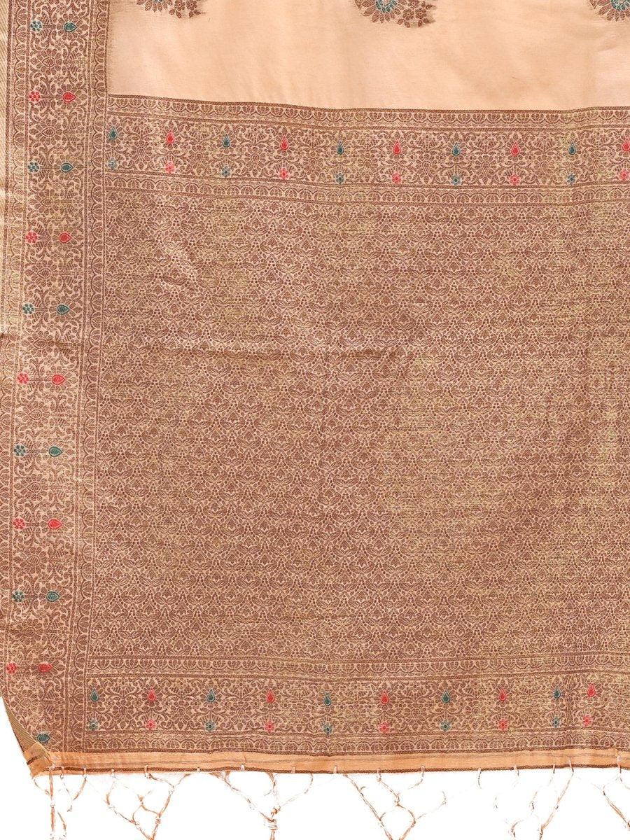 Peach Cotton Saree With Blouse Piece - EZBER